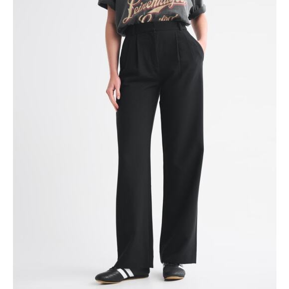 Abercrombie & Fitch Black Pleated Straight Leg Trousers Dress Pants size 4 / 27 - Picture 1 of 15
